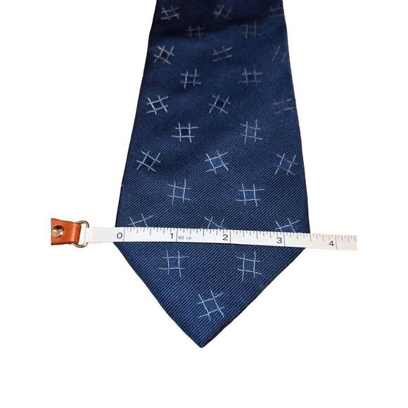 Paul Stuart Navy Tick Tack Toe Print 100% Silk Handmade Neck Tie - Picture 2 of 6